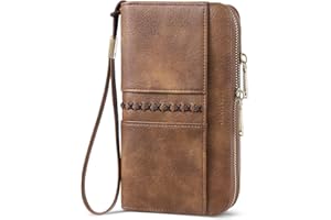 BOSTANTEN Wallets for Women Leather RFID Double Zipper Around Credit Card Holder Large Capacity Wristlet Clutch Wallet