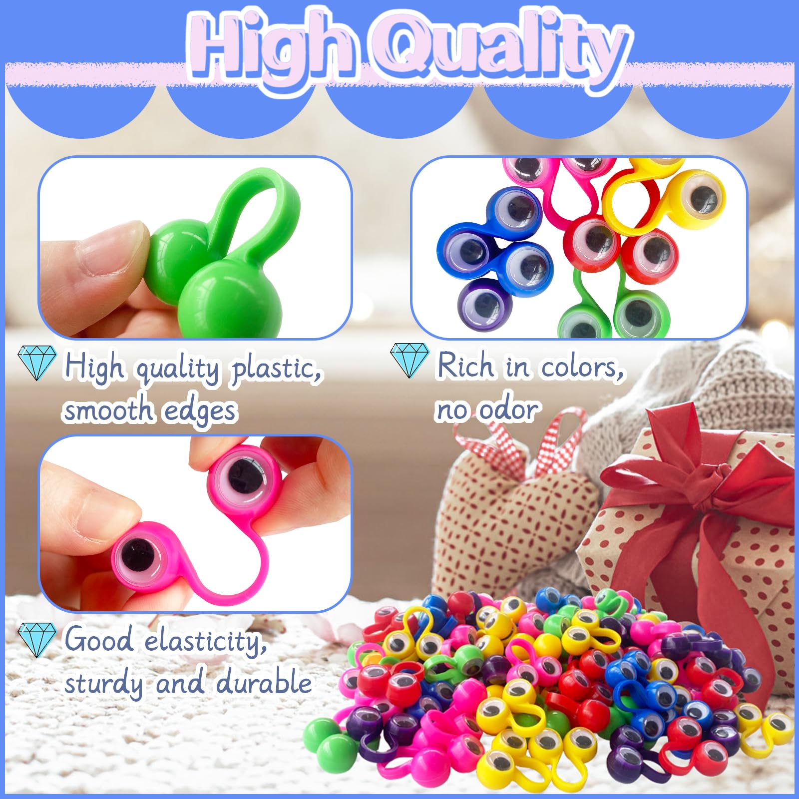 100PCS Eye Finger Puppets,Wiggly Eyeball Finger Puppet Eye On Rings,Eyes Monster Finger Googly Eye Rings for Kids Party Favors,Classroom Rewards,Christmas,Birthday Gift,6 Colors