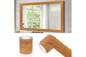 AVINYL Brown Wooden Grain Mirror Border Peel and Stick Wallpaper, Self Adhesive Waterproof Wallpaper Mirror Frame Tape for Bathroom Decor, Peel and Stick Trim Removable Kitchen Wall Decor 1.96" x 236"
