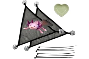 HOMEDY CRAFTS Axolotl Hammock For Aquarium with Ceramic Feeding Dish, Axolotl Hammock with Bowl, Reptile Triangle Hammocks with Tray Feeder, Axolotls Accessories For Tank, Bearded Dragon Tank Accessories (Black, S)