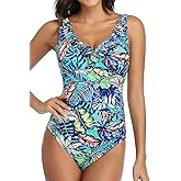 PERONA Women's One Piece Swimsuits Tummy Control Bathing Suits Ruffled Plus Size Swimwear