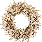 wwmira 24 Inch White Floral Wreaths for Front Door - Spring Summer Decor with Artificial Eucalyptus, Boxwood & Grain Stems, All Season Farmhouse Wreath for Indoor Outdoor