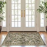 jinchan Eden Floral Washable Area Rug 3x5 Entryway Rug Vintage Lightweight Soft Non-Slip Indoor Low Pile Distressed Green Carpet for Living Room Kitchen Bedroom Entrance Laundry Nursery
