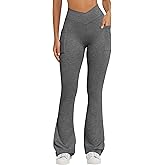 OQQ Women Pants Soft Active High Waist Crossover Flared Trousers with Pockets