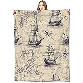 VODRM Vintage Nautical Map Blanket Ships and World Maps Throw Blankets,Birthday Gifts for Kids Adult & History Lovers,Lightweight Soft Fleece Cozy for Sofa Couch Bed Room Classic Decor 50x60in