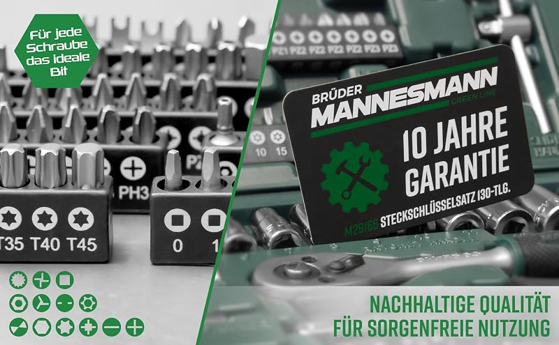Estojo mannesmann m29166 com 130 peças com conjunto de soquetes e pontas de chave de fenda