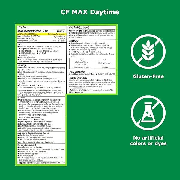 ROBITUSSIN CF MAX, SEVERE MULTI-SYMPTOM RELIEF FROM COUGH, COLD, AND FLU – ADULT FORMULA, 4 FL OZ