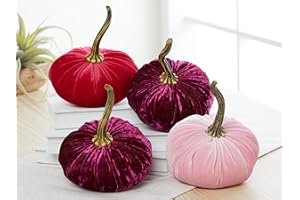 YOUR HEART'S CONTENT Set of 4 Small Velvet Pumpkins, pink pumpkin decor, our little pumpkin for baby girll shower nursery, fall wedding centerpiece, tiered tray decor, elegant gift set (2 Luxe Berry, Hot Pink, Pink)