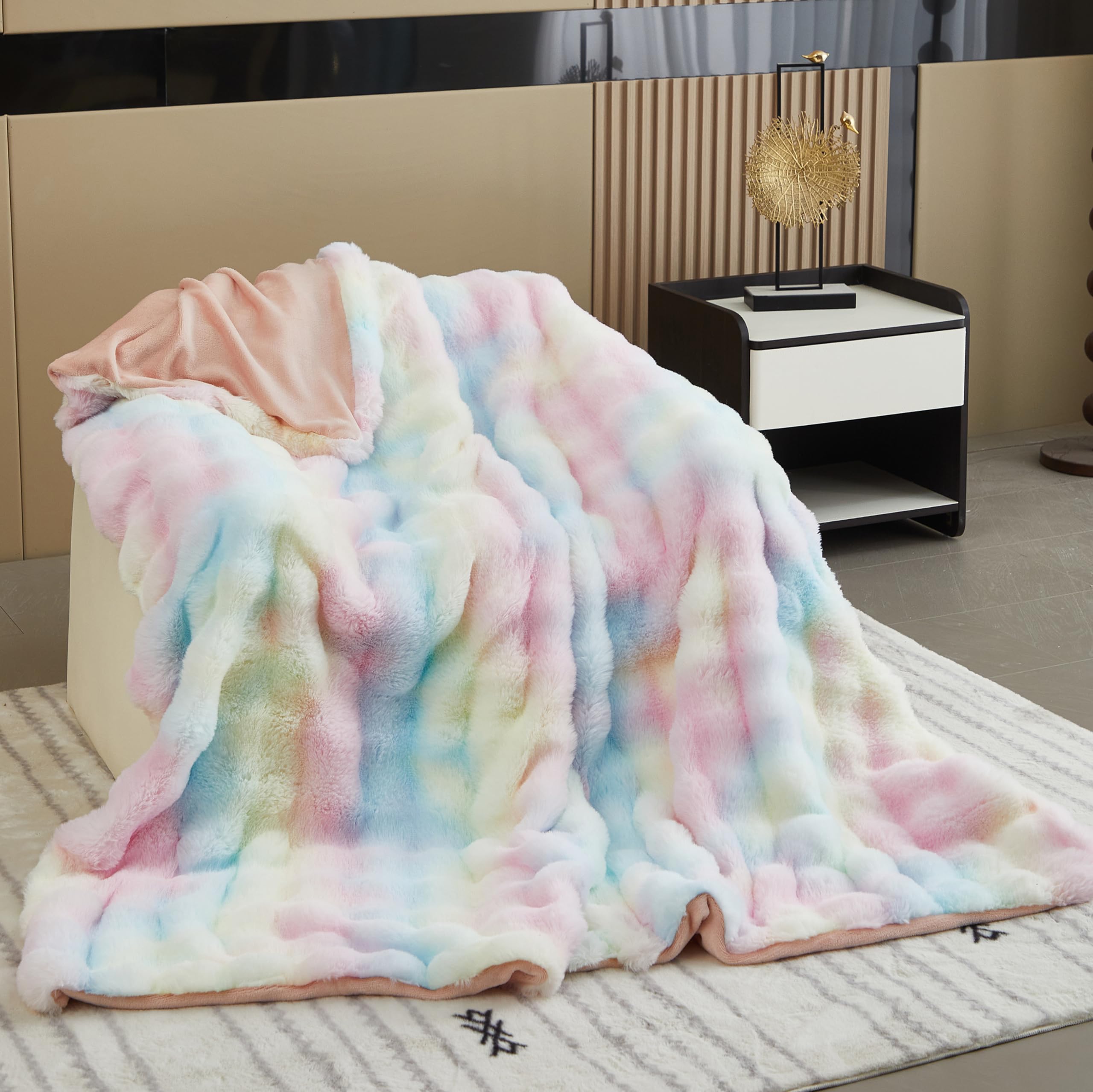 GKXLH Soft Fluffy Blanket - Fuzzy Throw Blanket for Couch, Plush Rabbit Faux Fur Blanket, Cute Cozy Blankets for Women, Thick Warm Bubble Blankets for Bed Sofa Bedroom Living Room - 39" x 63" Small — image 1