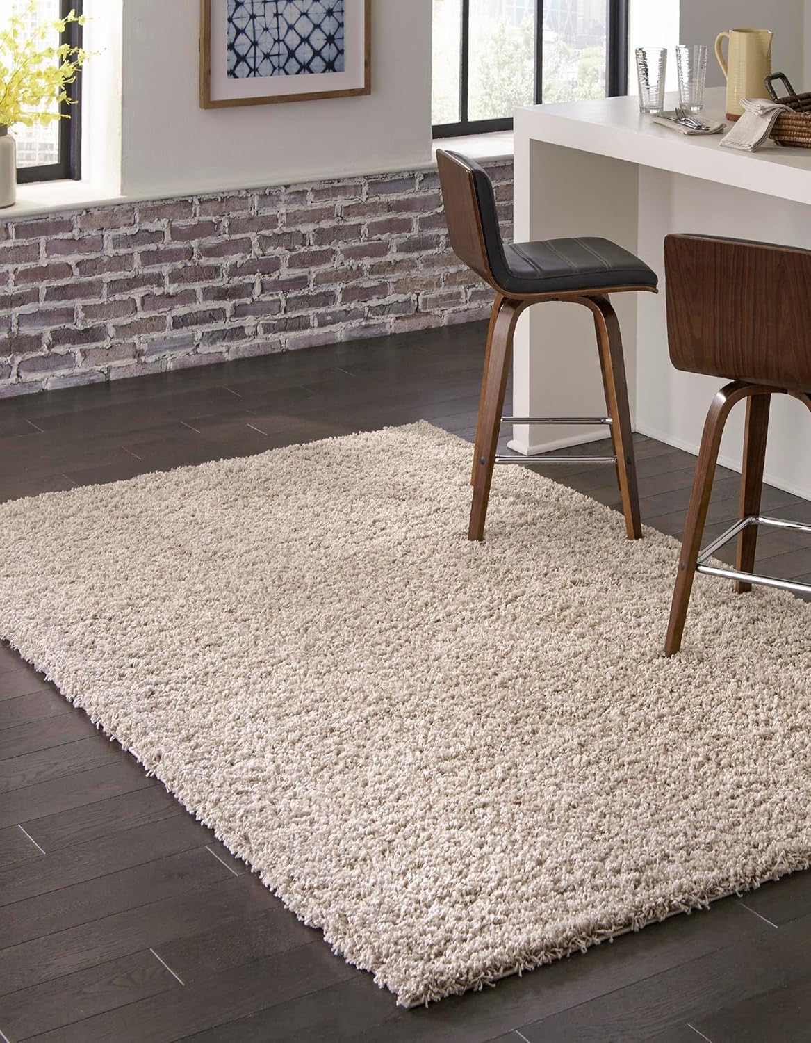 Rugs, Pads & Protectors - Rugs.com - Über Cozy Solid Shag Collection Rug – 8' x 10' Taupe Shag Rug Perfect for Living Rooms, Large Dining Rooms, Open Floorplans