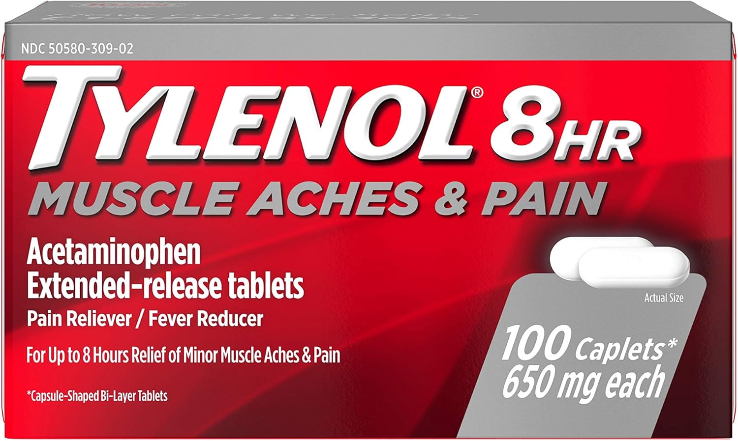 Tylenol 8 Hour Muscle Aches & Pain Acetaminophen Tablets for Muscle & Joint Pain, 100 ct: Health & Personal Care
