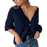 Gacaky Women's Cardigan Sweater Casual Long Sleeve V Neck Button Down Chunky Soft Knit Sweater Fall Open Front Loose Outwear