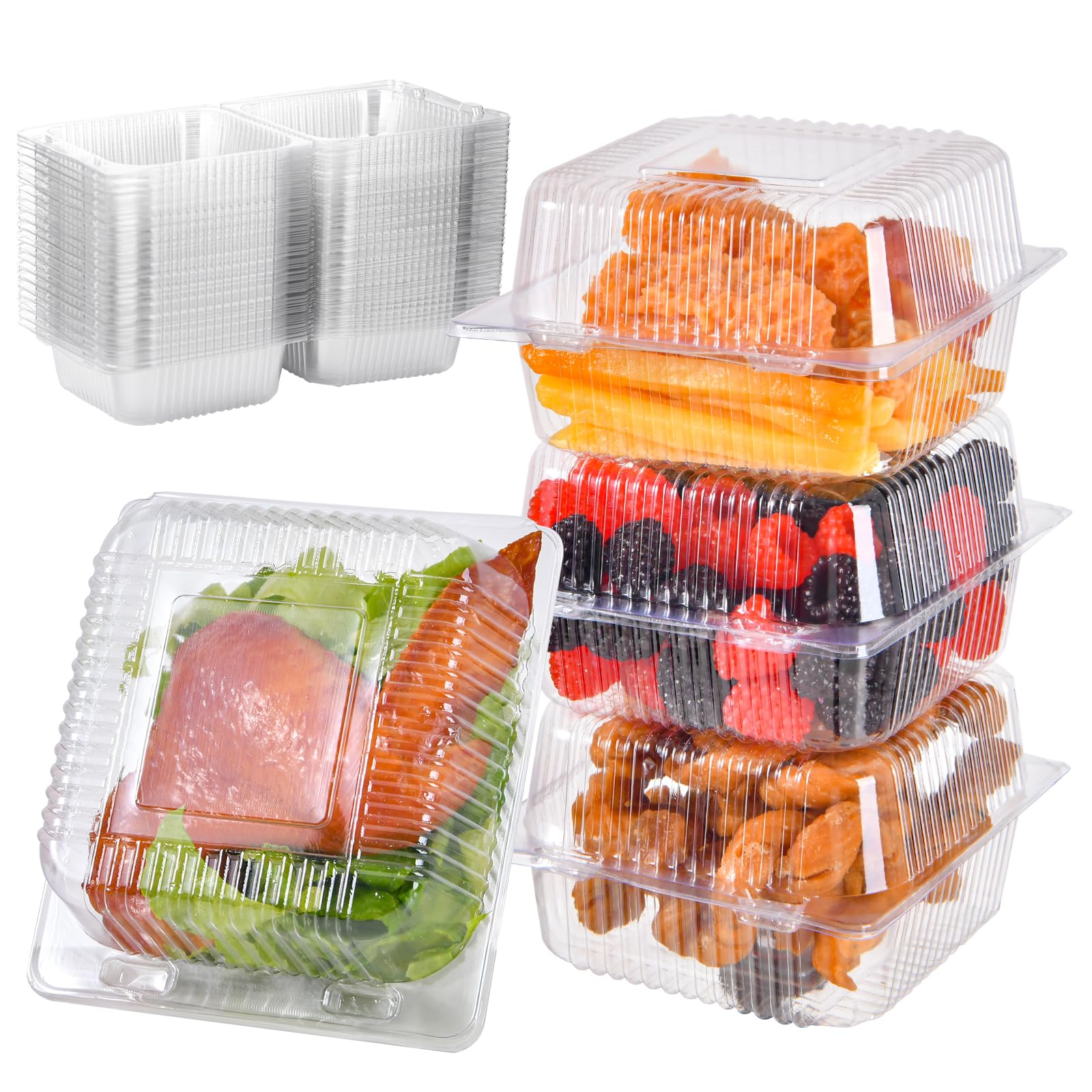 Essential Goods 80PCS Cake Boxes, Individual Cake Boxes for Cake Portions, 5.5 Inch Clear Cake Boxes for Dessert, Cake Slice, Salad, Muffin, Cheese