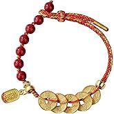 Chiorgone Feng Shui Cinnabar Bracelet with Five Emperor Coins, Adjustable Red String Amulet for Wealth & Good Luck, Spiritual Jewelry for Women