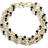 Paialco Black Onyx Wire Wrapped Triple Link Chains Bracelet for Women