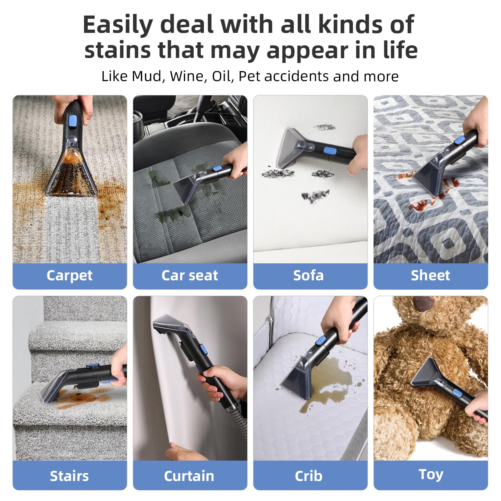 Carpet Cleaner Machine 11Kpa Strong Suction, New 450W Powerful Motor, Portable Upholstery Cleaner with Spot Cleaner, Stain Remover for Pet Accident, Rugs, Carpet and Upholstery Black