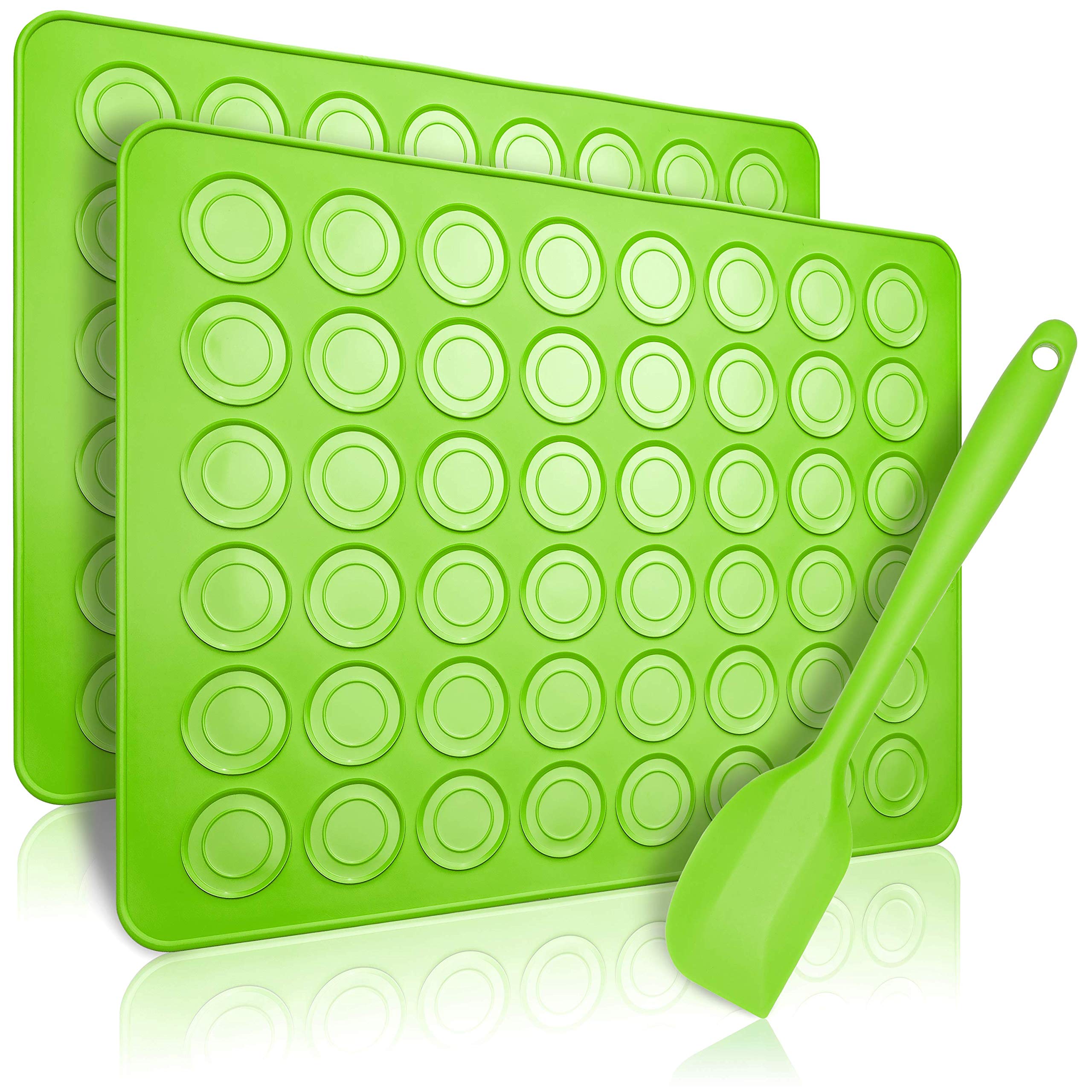 Belmalia 2X Macaron Silicone Baking Mat for Perfect Macarons | Non-Stick Silicone Mould with Pastry Dough Scraper | Green