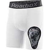 Roadbox Youth Boys Compression Shorts, Kids Spandex Underwear with Protective Cup, Athletic Base Layers for Baseball Football
