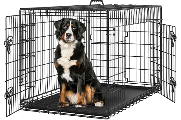 Yaheetech Dog Crate 48'' Double Door Dog Crate w/Divider for Puppy to Adult Large Collapsible Metal cage with Removable Tray