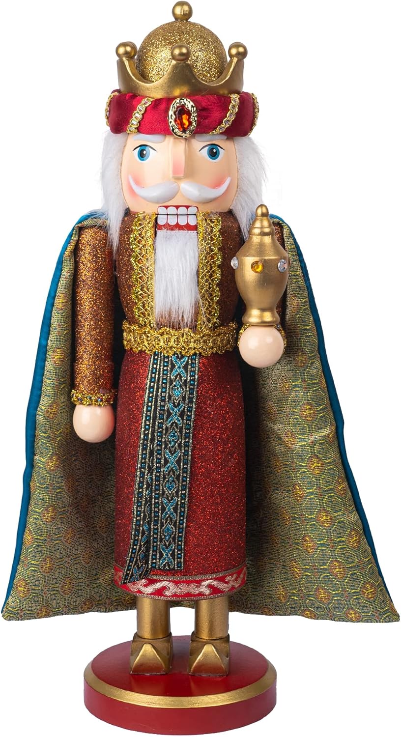 Nutcrackers - Nerosun 14 Inch King Wooden Christmas Nutcracker, Traditional Islamic Wooden Nutcracker with Gold Crown Holding a Magic lamp, Festive Muslim Decorations for Shelves and Tables Decor (Red)