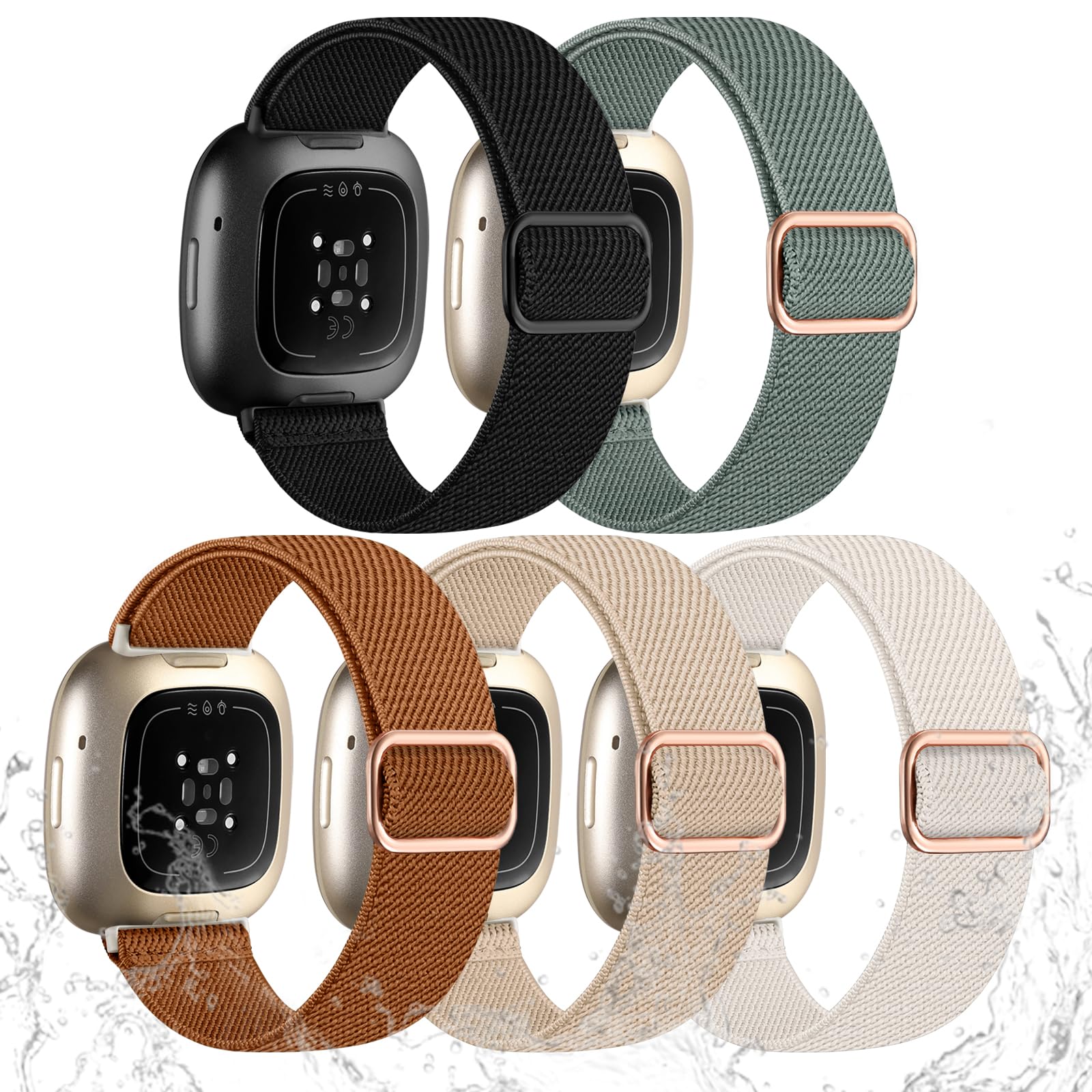 Photo 1 of Odbeai Band Compatible with Fitbit Versa 4 Bands for Woman, Compatible with Fitbit Versa 3 Bands Women/Sense 2/Sense Band, Water-Resistant Adjustable Stretchy Nylon Sport Strap for SmartWatch, 5 Packs