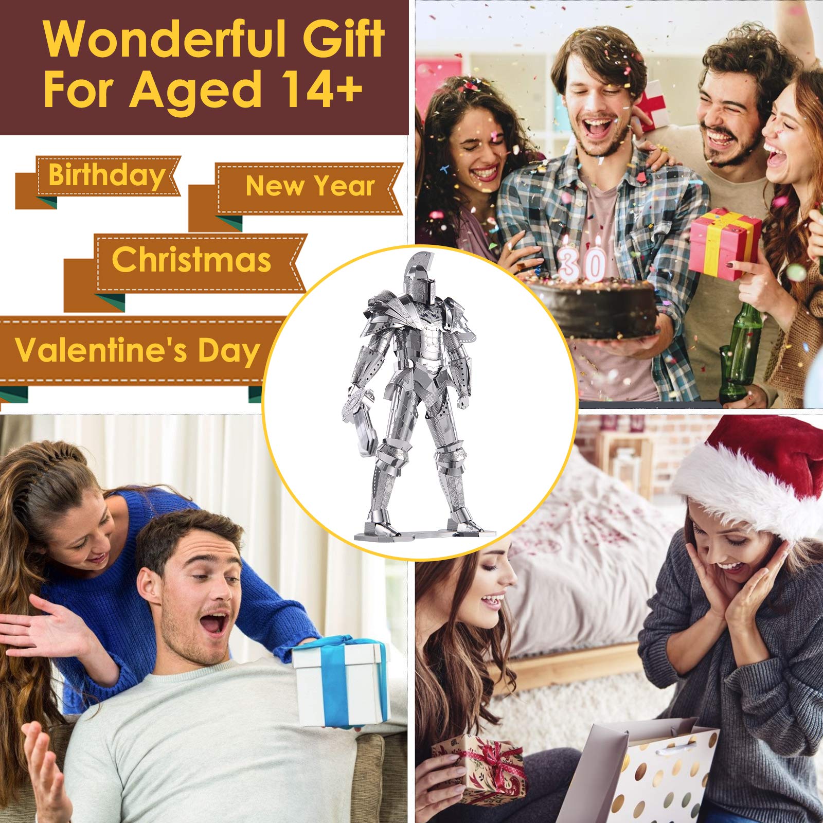 Piececool 3D Metal Puzzles for Adults DIY Mecha Model Kits Building Blocks, Black Knight 3D Figure Model kit Brain Teaser Puzzle Hobbies for Men, Great Birthday Gifts -125 Pcs