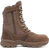 DahWe Men's Tactical Boots with Steel Toe Side Zipper 8 inch Lightweight Comfortable for Military Combat Hiking Logger Riding Motorcycle Law Enforcement Police