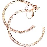 Clip-on Earrings Crystal 2.25 inch Hoop Rose Gold Plated Rhinestone Hoops
