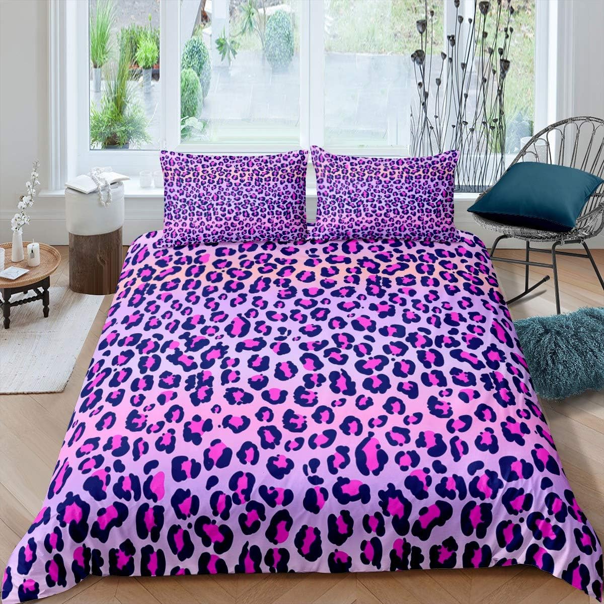 Feelyou Leopard Print Duvet Cover Purple Cheetah Print