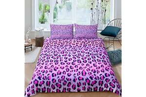 FEELYOU Leopard Print Duvet Cover Girls Pink Purple Cheetah Print Bedding Set Wild Animal Theme Comforter Cover Set for Girl Teens Bedroom Decor Bedspread Cover King Size with 2 Pillow Case ( No Comforter)