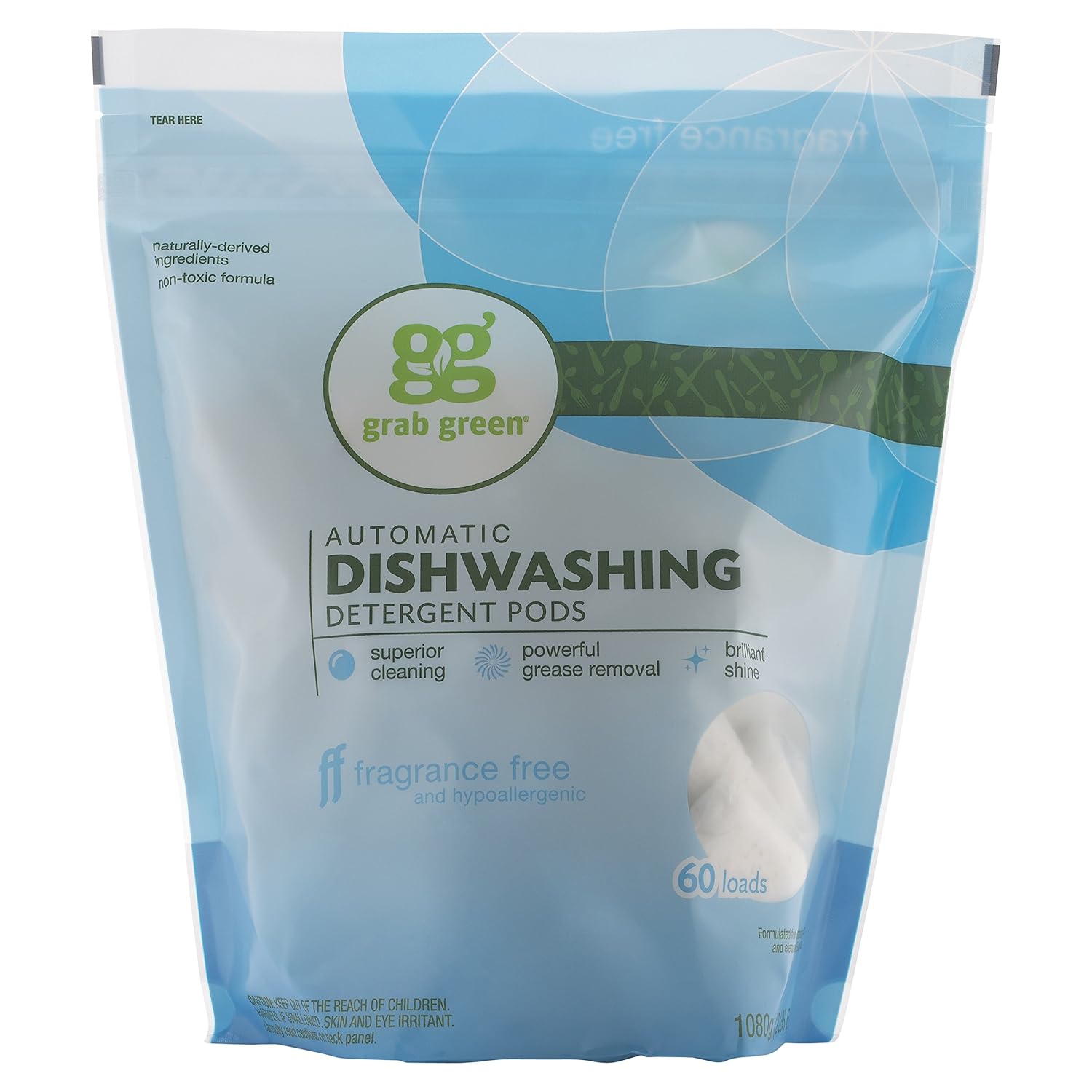 Grab Green Natural Automatic Dishwashing Detergent, Fragrance Free, 60