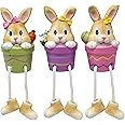 Gift Boutique 3 Easter Bunny Figurines Table Decorations Resin Bunnies Rabbit Shelf Sitters in Pot Dangling Legs Rabbits Centerpiece Decor for Spring Party Supplies