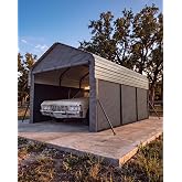 GarveeLife 12x9 ft Metal Carport, Enclosed Car Ports | Removable 220 g Tarp / Gable End Doors and Sidewalls, for Sedans, Boats, and Tractors