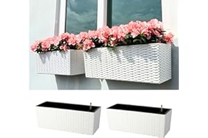 LaLaGreen Window Boxes Planters (20 Inch, 2 Pack) Outdoor Wall Hanging Flower Box with Bracket, Vertical Wall Mounted Self Wa