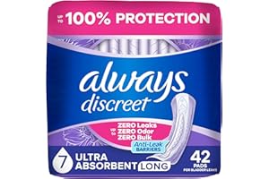 Always Discreet Adult Incontinence Pads for Women, Ultra Absorbency, Long Length, Postpartum Pads, 42 Count