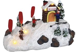 TOP TREASURES Christmas Village Tabletop Ski Down The Mountain - Pre-lit Winter Snow Village - Perfect Addition to Your Christmas Indoor Home Decorations - Great Centerpiece for Your Collection - A Thoughtful Gift