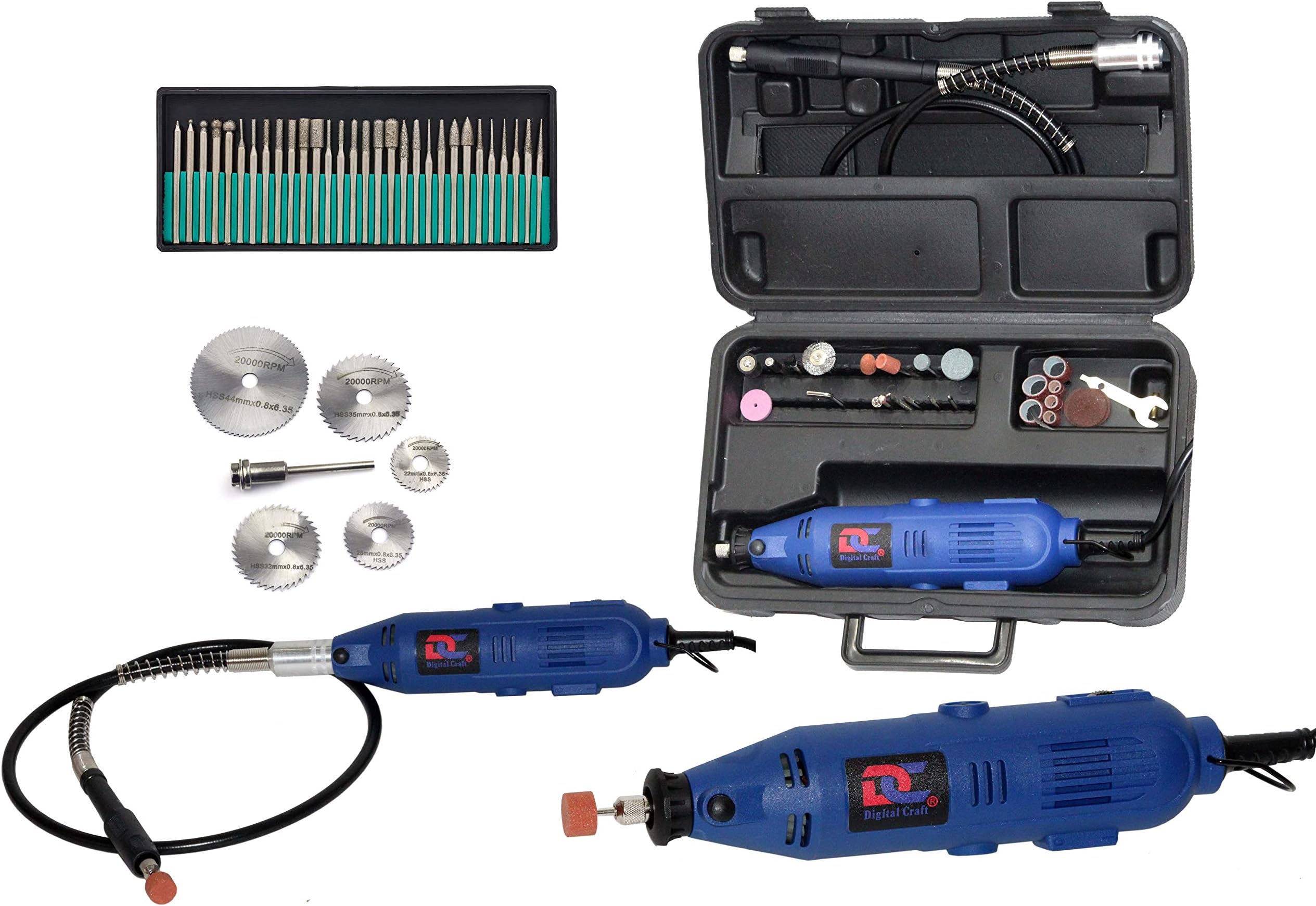 Digital Craft Multi Tool Die Grinder Rotary Tool Kit & Work Accessory Kit 30Pcs Diamond Coated Burr Set & 6Pc Hss Circular Saw Blades