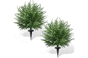 ENVEN Outdoor Christmas Tree Frosted Urn Filler, Norfolk Pine Real Touch Artificial Topiary with Ground Stakes –Christmas Indoor Outdoor Decorations