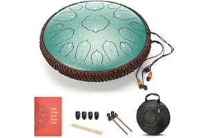OCARINAWIND Green 15 Notes 14 Inches Steel Tongue Drum | Wide Range Steel Drum with Carrying Bag & Mallets | Tank Drum for Healing | Random Color | Ideal for Stress Relief and Meditation
