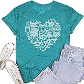 SUWATOIN Womens Reading Shirts Book Lover Bookworms T-Shirt Book Heart Tops