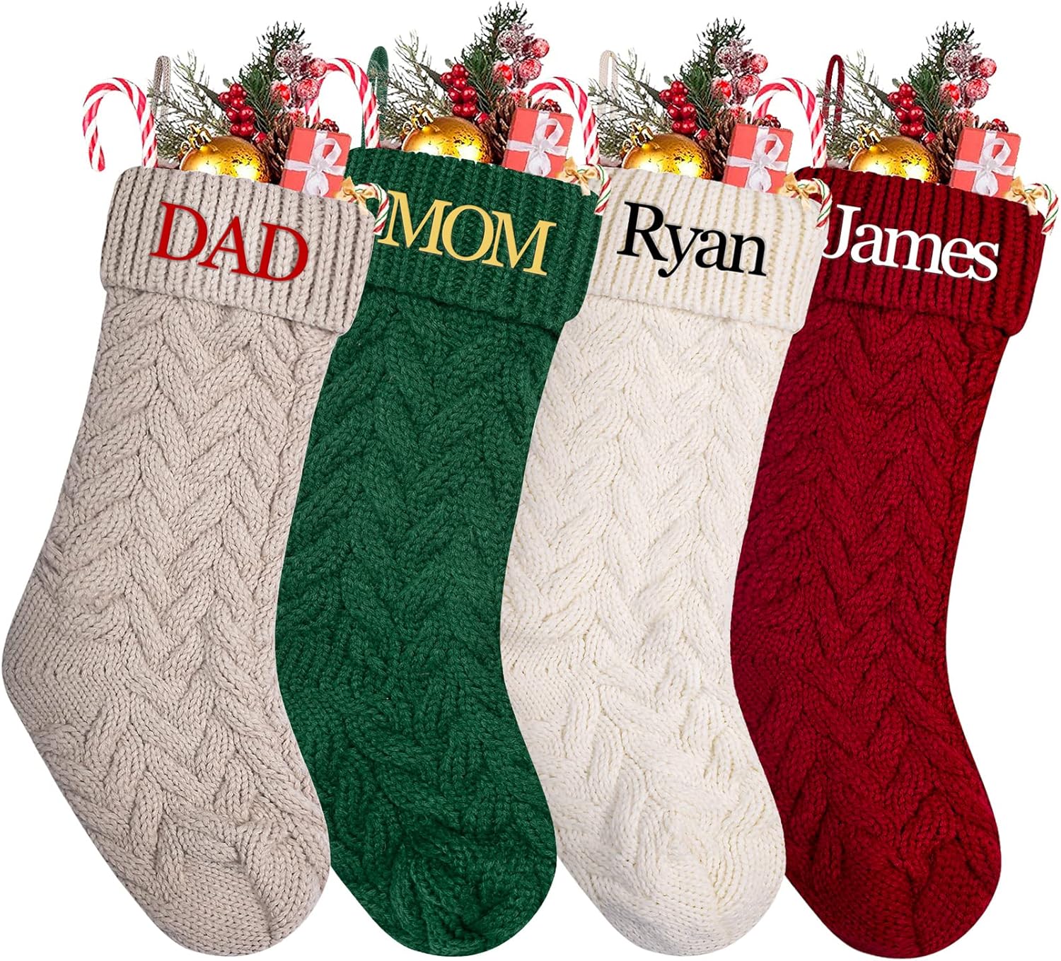 Stockings & Holders - CRSTAFU Personalized Christmas Stockings, 18 Inches Large Custom Name Family Christmas Stockings, Hanging Knitted Stockings for Christmas Fireplace Decoration（5Pcs）