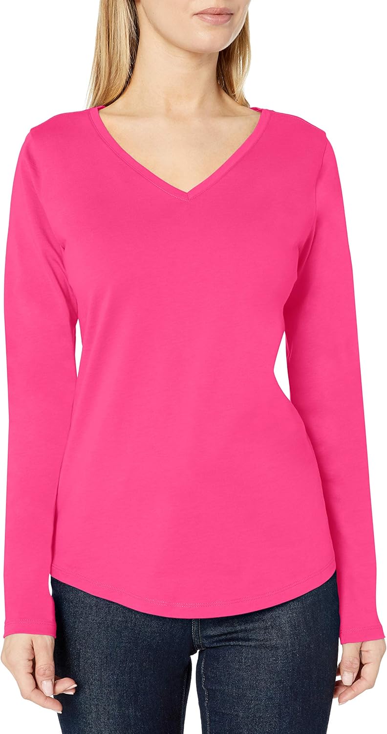 Amazon Essentials Women's ClassicFit 100 Cotton LongSleeve VNeck TShirt Clothing