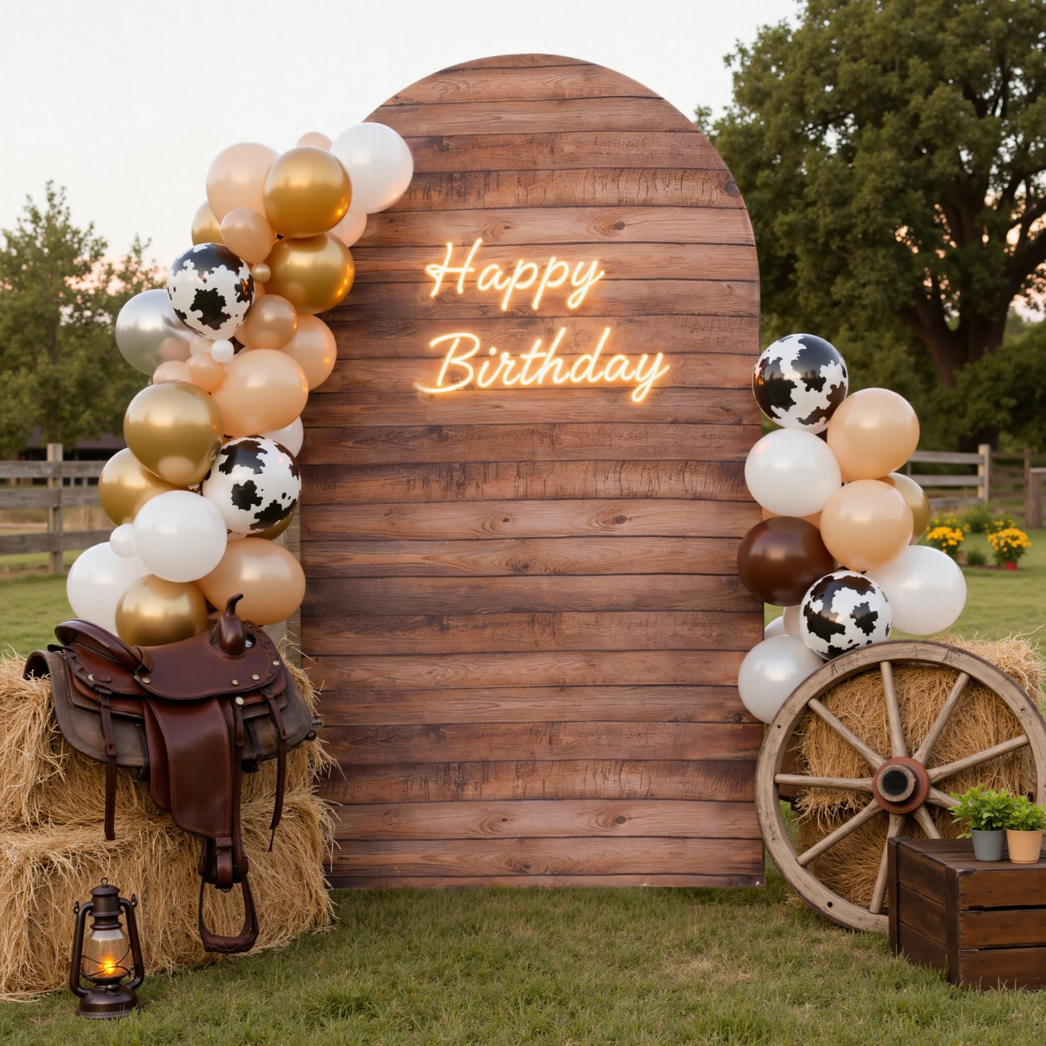 Photo 1 of Wood Arch Backdrop Cover 6.6ft,Stretch Spandex Wrinkle Free Rustic Wood Grain Chiara Arch Backdrop Cover, Vintage Arch Background for Wedding Photography, Baby Shower Birthday Party (Cover Only)