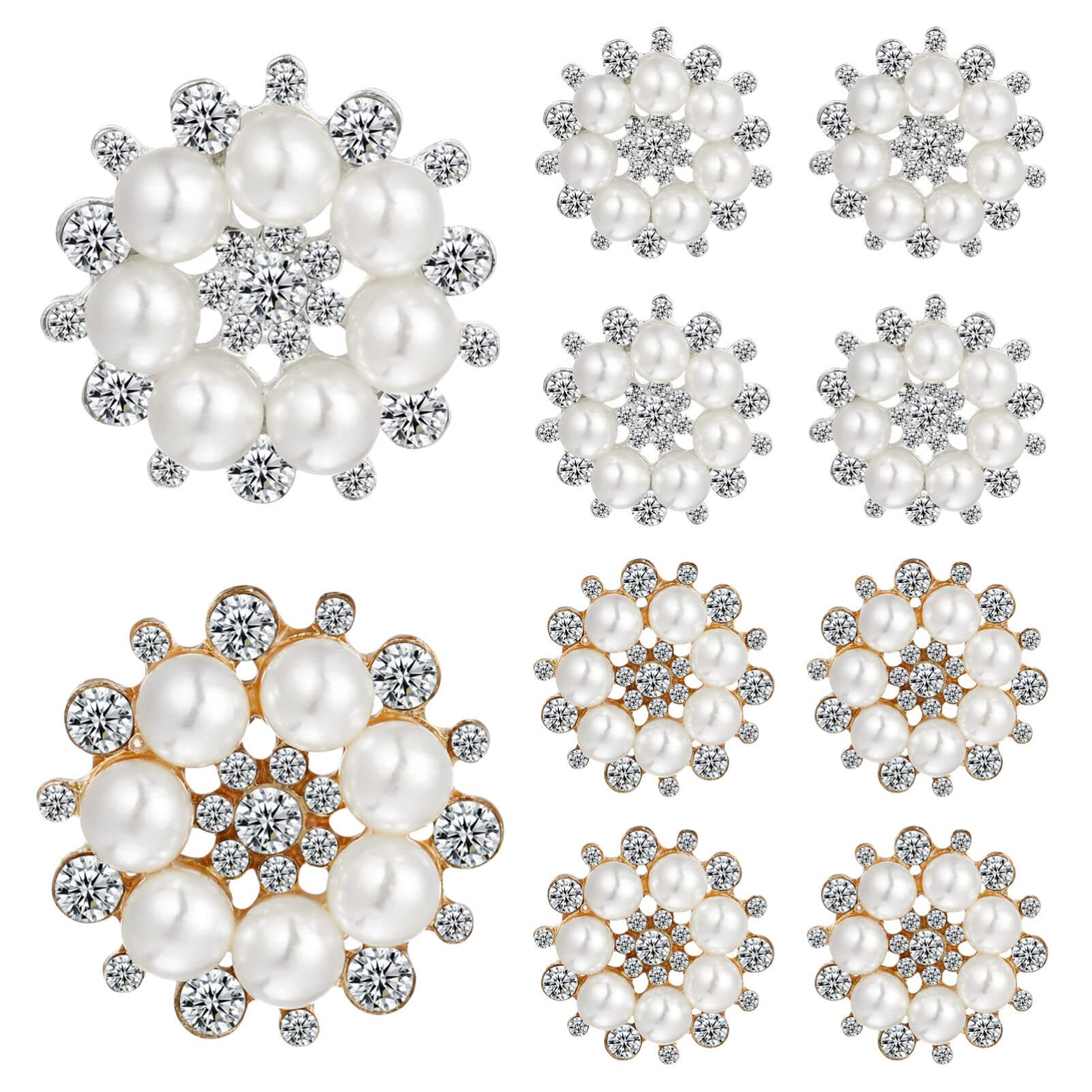 EXCEART Rhinestone Buttons Embellishments, 20 Pcs Flatback Pearl Crystal Rhinestone Flower Button Round Faux Pearl Buttons for Jewelry Making Hair Accessory