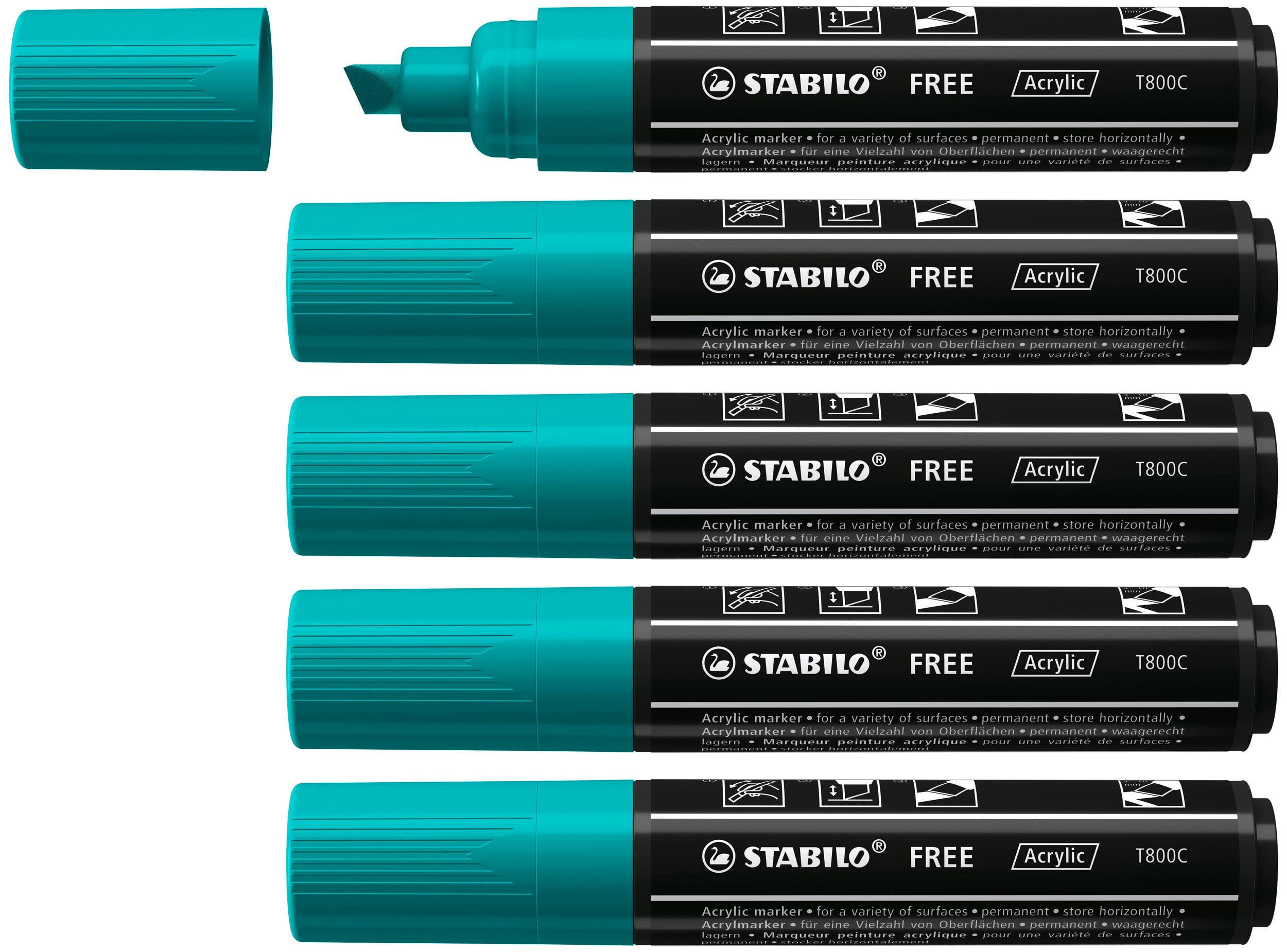 STABILO Acrylic Marker FREE Acrylic - T800C 2-3 mm Bullet Tip - Box of 5 - Turquoise Green