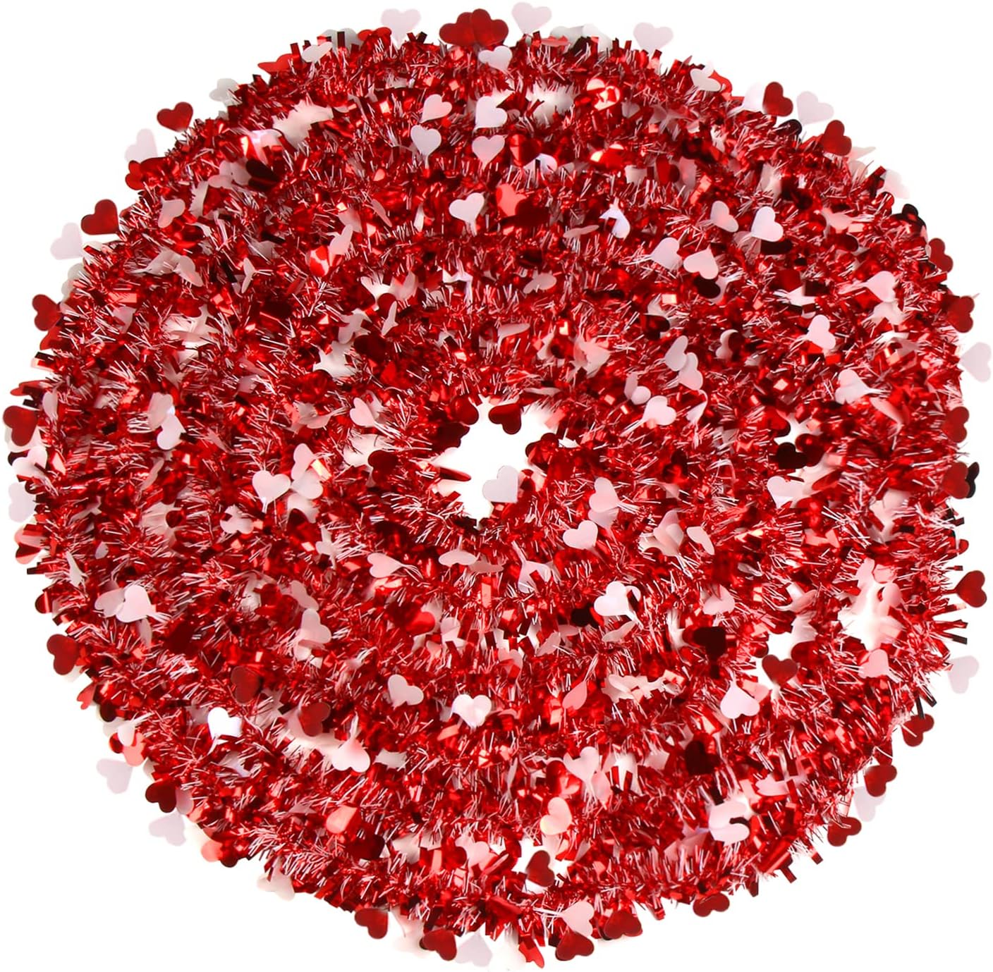 Wreaths, Garlands & Swags - FOIMAS 33FT Valentine's Day Tinsel Garland,Heart Metallic Twisted Hanging Garland for Home Wedding Decoration Party Supply,Red & White