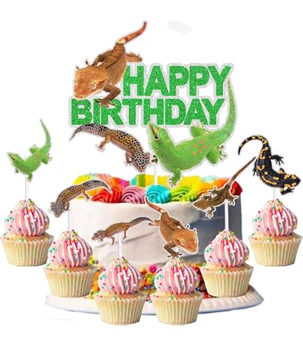 Cartoon-Cupcake-Topper Set – 18 Stück, Chamäleon-Motiv, Ca. 4,3–5,3 Cm Hoch, Für Reptilien-Party