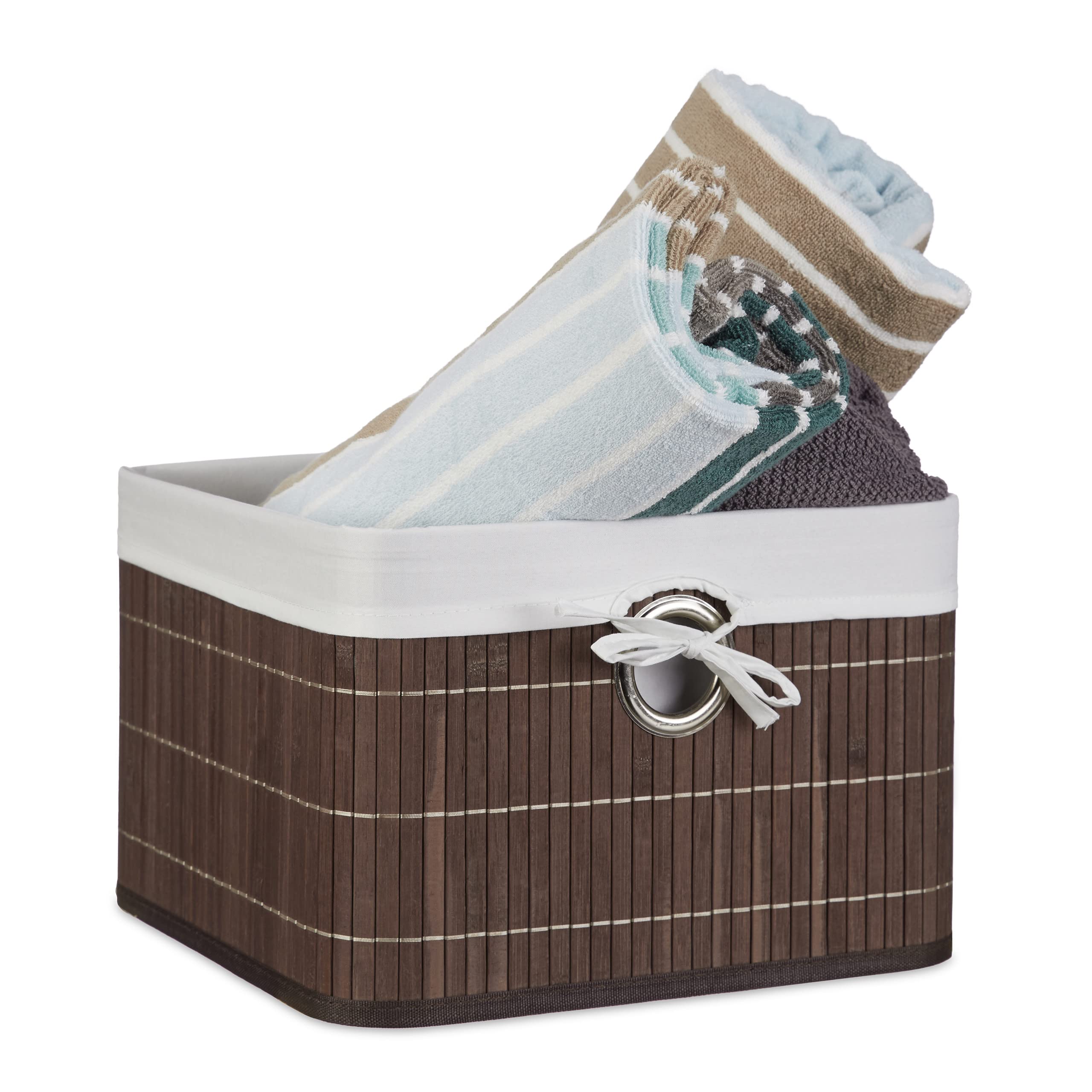 Relaxdays Bamboo Storage Basket 20 x 31 x 31 cm Storage Shelf with Removable Cover Decorative Storage Box with Handles, Brown