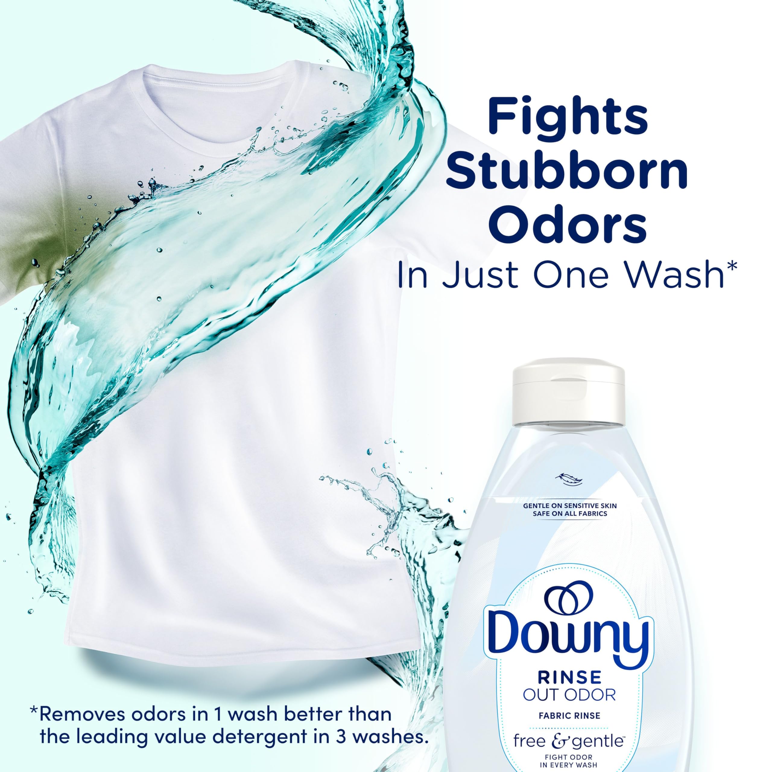 Downy Free & Gentle Rinse Laundry Odor Remover, Scent Free, 48 FL OZ, Gentle on skin, No dyes or heavy perfumes, Fabric Softener and Laundry Odor Removal Rinse