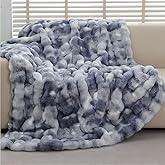 Cuddleux Faux Fur Throw Blanket for Couch, Cozy Soft and Fuzzy Plush Tie Dye Blue Blanket 50x60in Warm Blanket for Couch Sofa Chair Bedroom Living Room Travel Camping